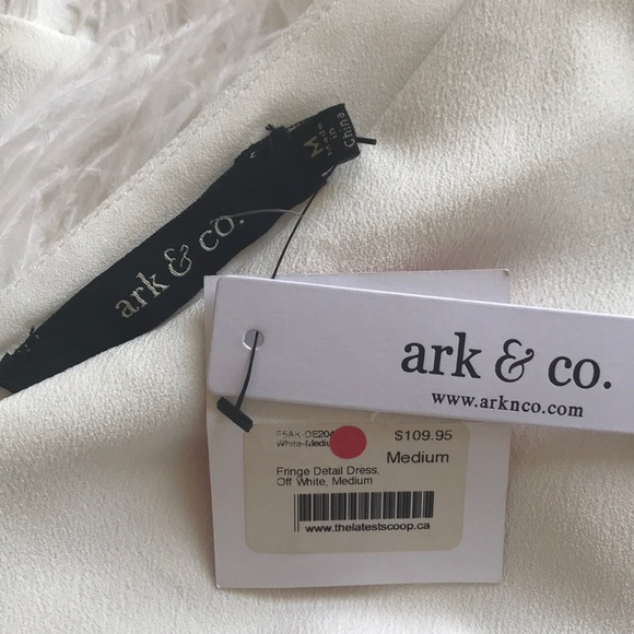 Dress- white, v-neck, drop waist, feathered skirt - Picture 5 of 5